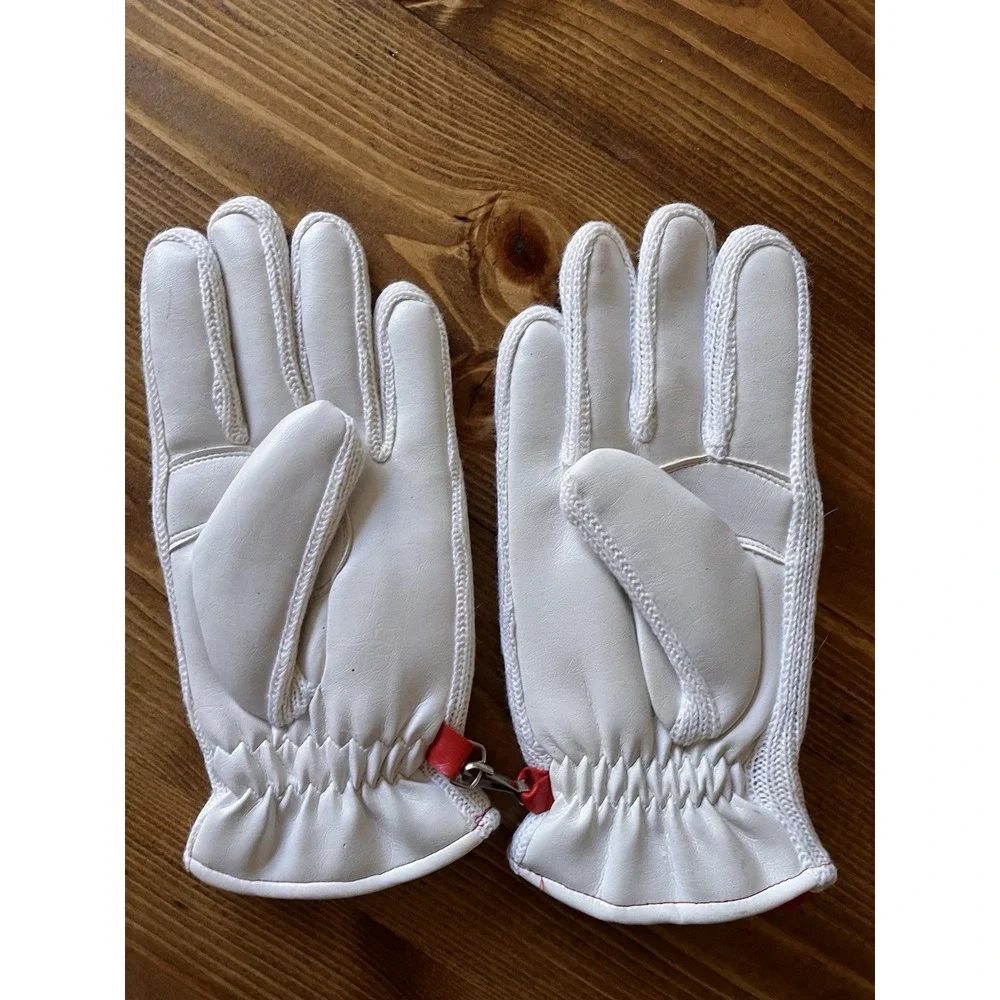 Vintage 70s Ladies Vinyl Winter‎ Gloves Red White Blue